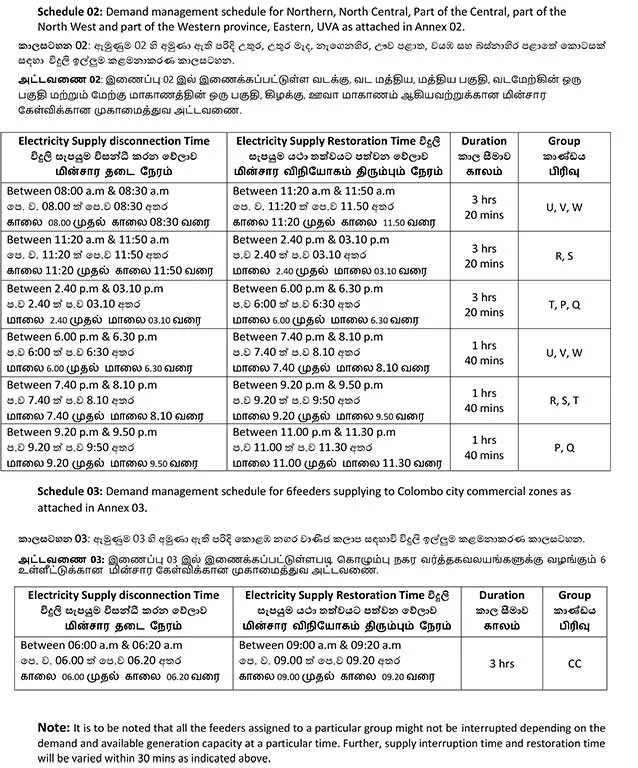 අද විදුලි කපන වේලාවන්වල වෙනසක් 2 2 5