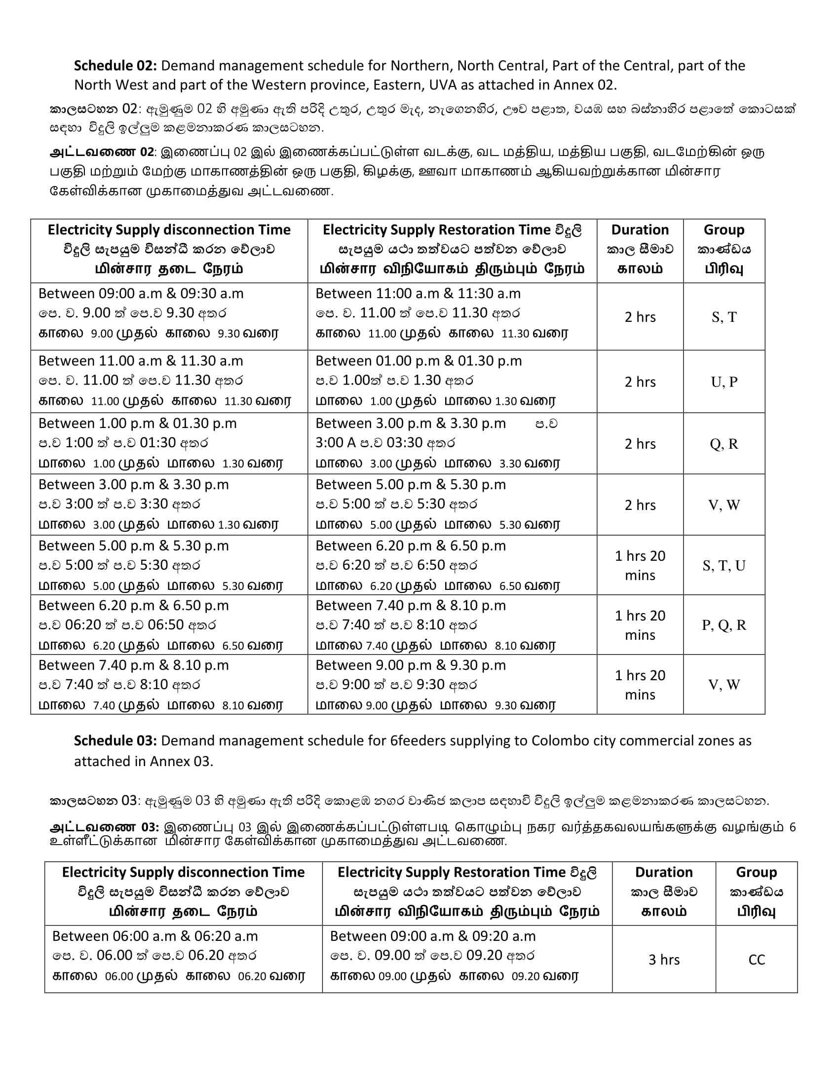 අද විදුලි කප්පාදුව සිදුවන්නේ මෙහෙමයි 2 Demand Management Schedule 10th 11th May 2022 02
