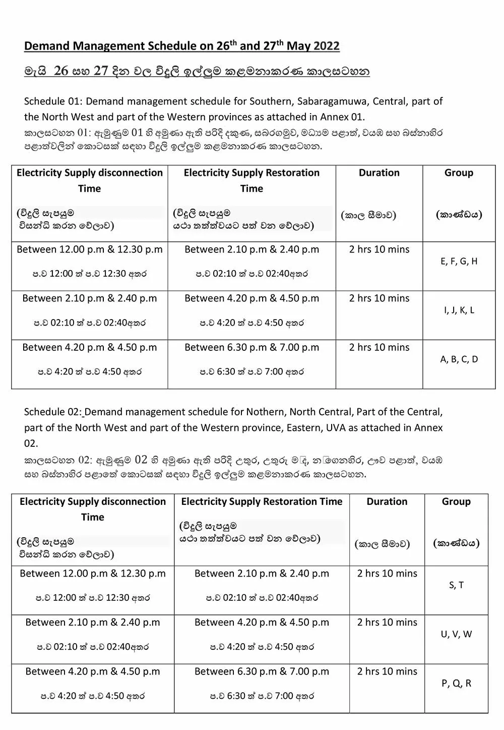 අද විදුලිය කැපෙන්නේ මෙහෙමයි 1 අද විදුලිය කැපෙන්නේ මෙහෙමයි 1