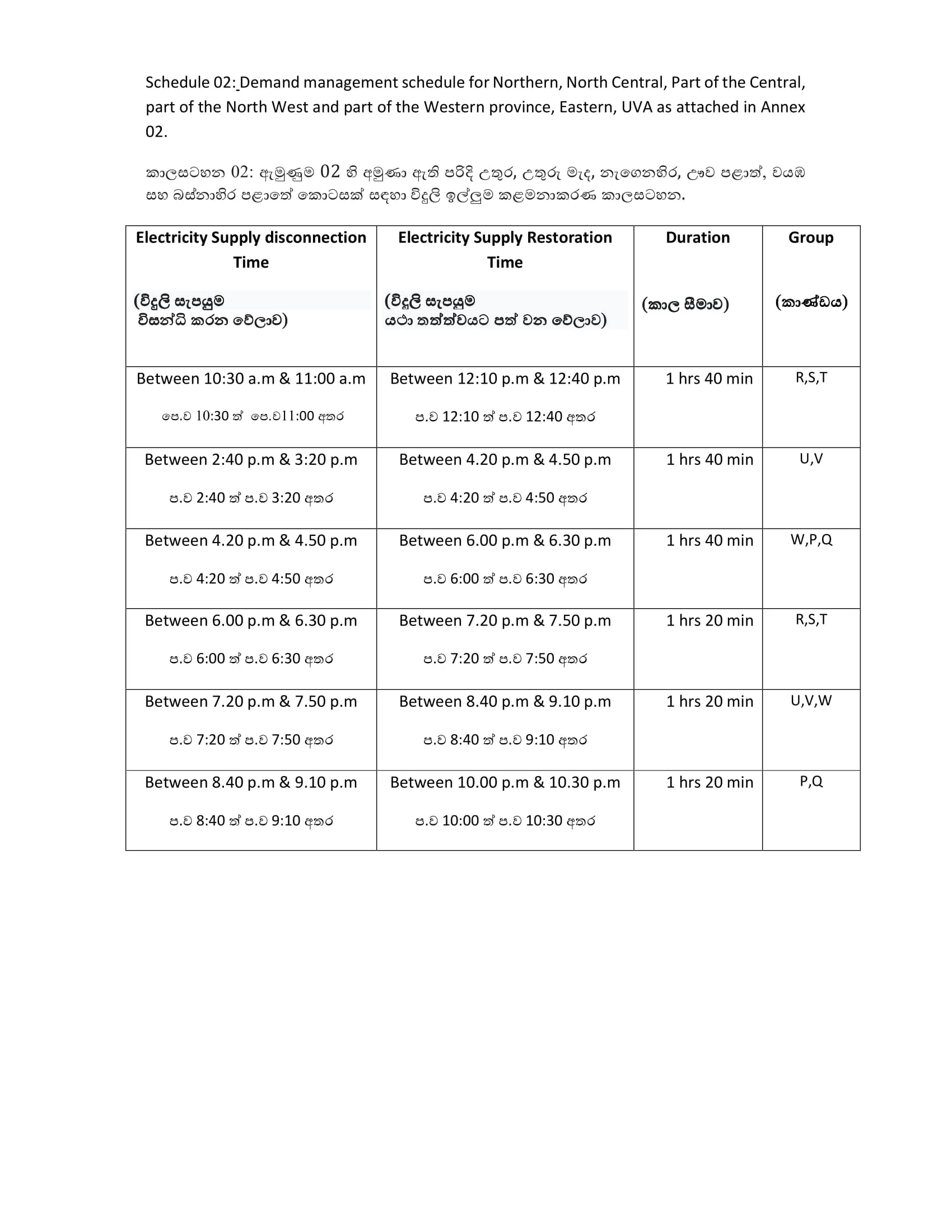 27 සහ 28 දෙදින විදුලිය කැපෙන්නේ මෙහෙමයි 2 Demand Management Schedule on 27 and 28.08.2022 2