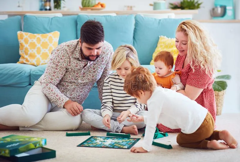 happy young family playing board games together home 159520715