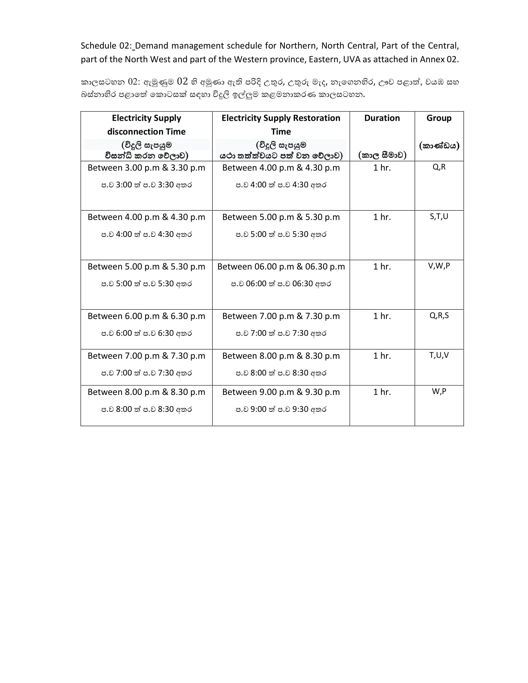 මේ සතියේ විදුලිය කපන හැටි මෙන්න 2 Demand Management Schedule form 09 to 11 November 2022 2