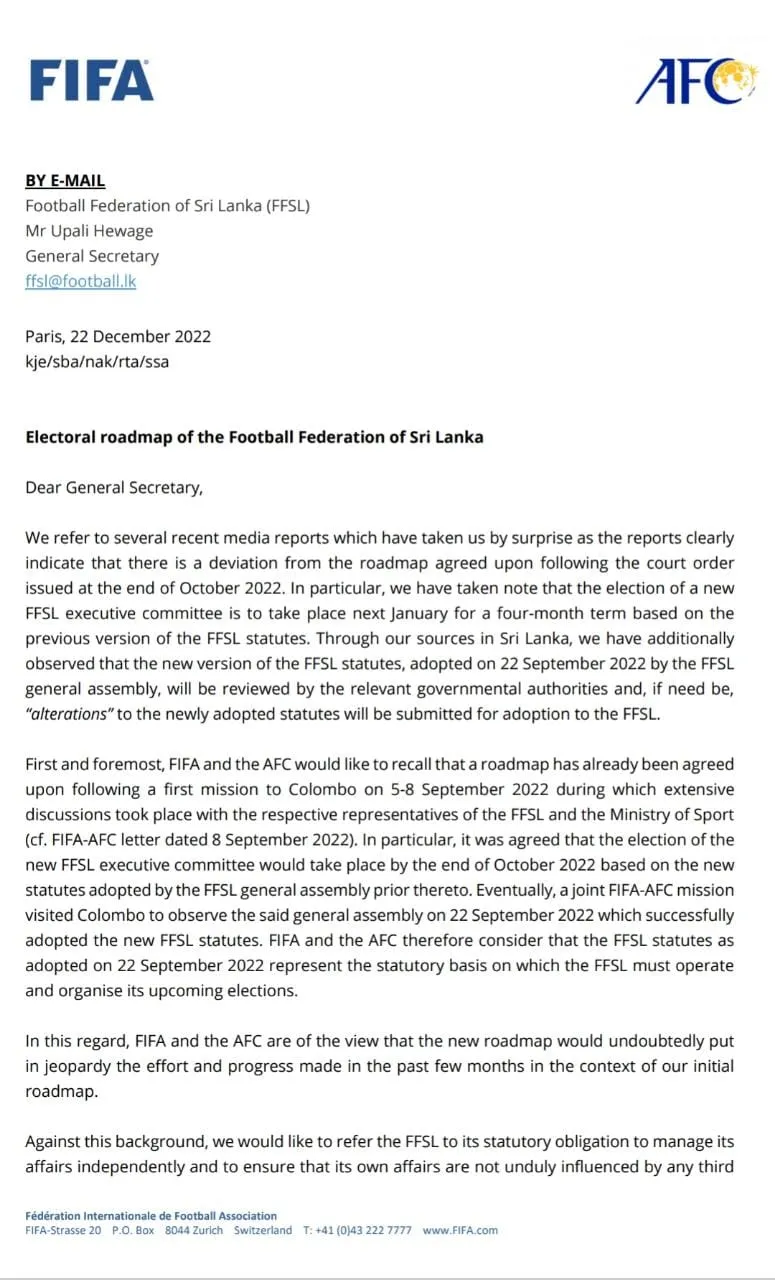 ක්රීඩා ඇමතිගේ ගැසට්ටුවට එරෙහි පළමු පැනල්ටිය FIFA වෙතින් එල්ල වූ බව FFSL හිටපු මහලේකම් කියයි 1 WhatsApp Image 2022 12 24 at 12.13.18 PM