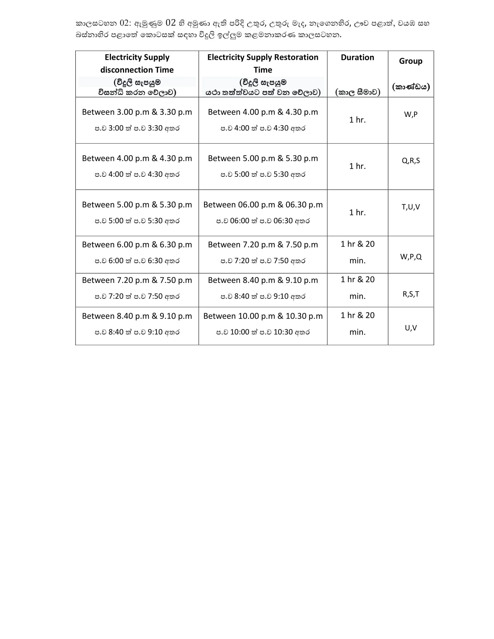 අද ඔබේ ප්රදේශයට විදුලිය විසන්ධි වන්නේ මෙහෙමයි 2 Demand Management Schedule from 03rd to 06th Jan 2023 2