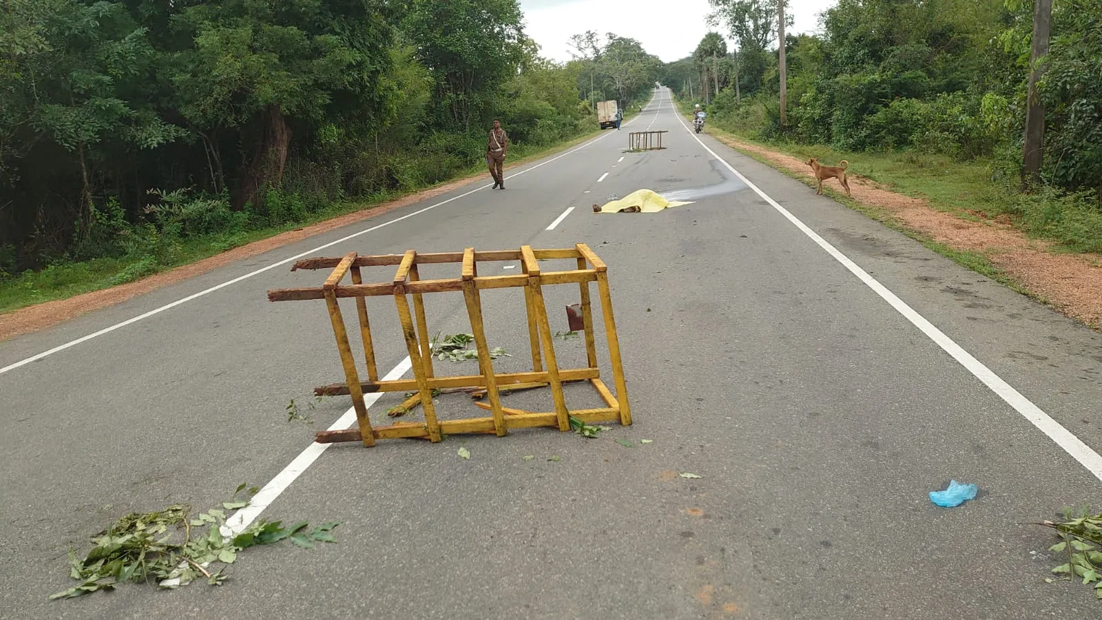 රිය අනතුරකින් මියගිය බවට සැකකෙරෙන පුද්ගලයෙකුගේ මළ සිරුරක් මහ මඟ (ඡායාරූප) 2 Road Body 4