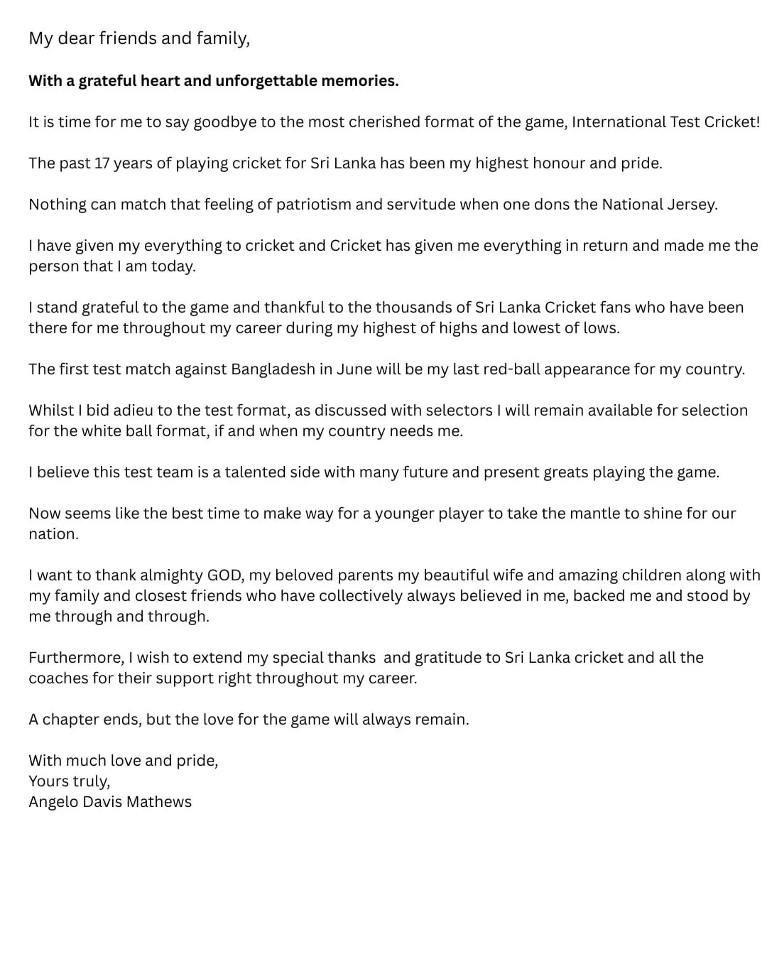 ඇන්ජලෝ මැතිව්ස් ටෙස්ට් පිටියෙන් සමුගනී 1 01