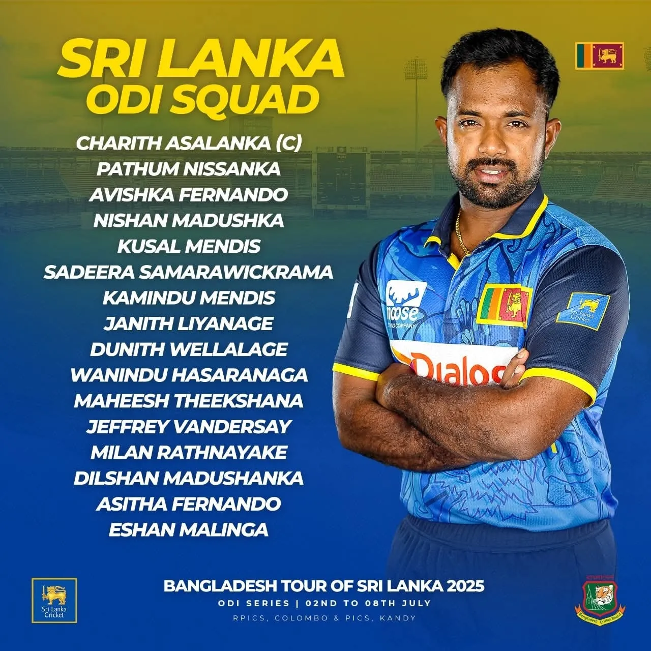 බංග්ලාදේශයට එරෙහිව එක්දින තරගාවලියට එන ශ්රී ලංකා සංචිතය නම් කෙරේ 1 503983047 1153217459947847 9011429222635275437 n