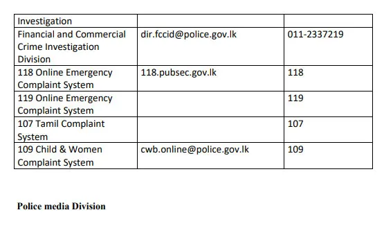 පොලිසියේ සුවිශේෂී වූ කොට්ඨාසයන් හා සම්බන්ධ විය හැකි දුරකථන අංක හඳුන්වා දෙයි 2 2 1