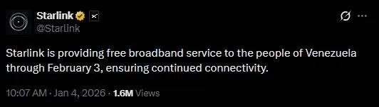 ස්ටාර්ලින්ක්, වෙනිසියුලාවට නොමිලේ අන්තර්ජාලය දෙන්න සූදානමින් 1 2