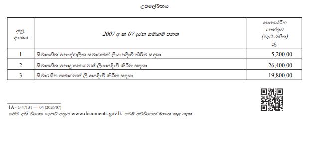 සමිති සහ සමාගම් ලියාපදිංචි කිරීමේ ගාස්තු සංශෝධනය කෙරේ 1 4 1