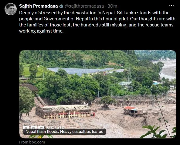 නේපාලයේ සිදුවූ විනාශය ගැන සජිත් දැඩි කම්පනයෙන් 1 Screenshot 2026 08 26 214724